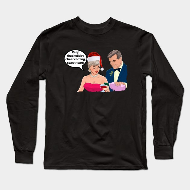 Keep The Holiday Cheer Coming Funny Vintage Couple Long Sleeve T-Shirt by KellyCreates